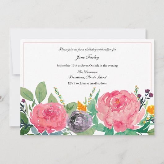 Roze pioenen uitnodiging (Voorkant)