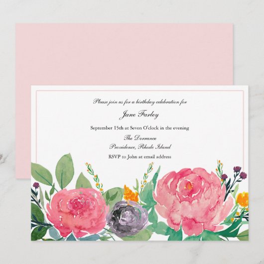 Roze pioenen uitnodiging (Voorkant / Achterkant)