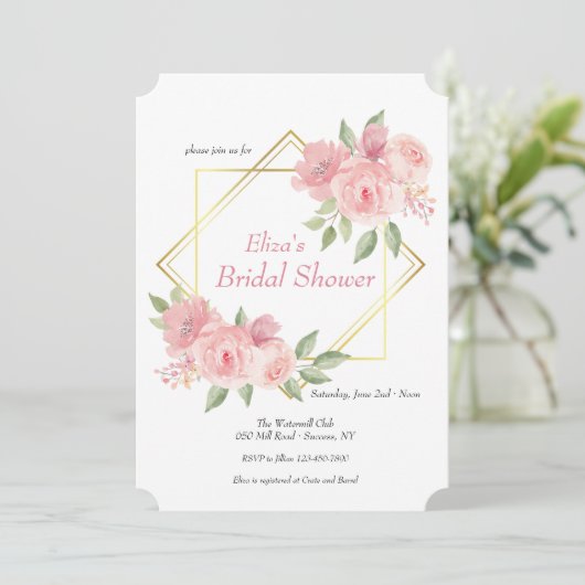 Roze pioenen uitnodiging (Staand voorkant)