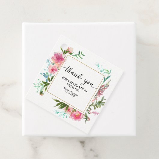 Roze Pioenen Verjaardag Bedankjes Labels (In situ)