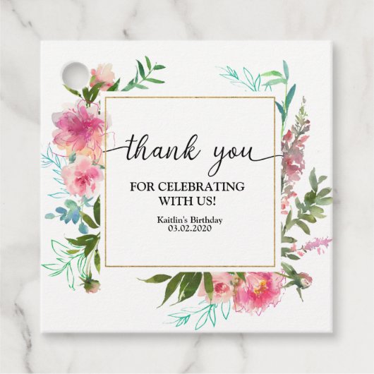 Roze Pioenen Verjaardag Bedankjes Labels (Voorkant)