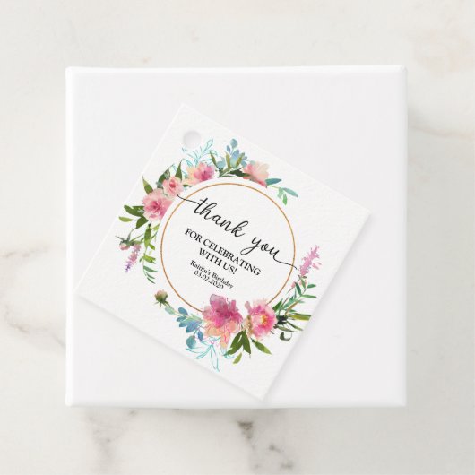 Roze Pioenen Verjaardag Bedankjes Labels (In situ)