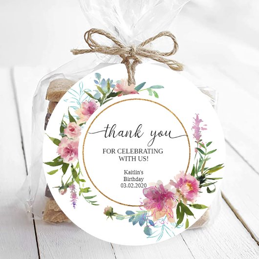 Roze Pioenen Verjaardag Bedankjes Labels