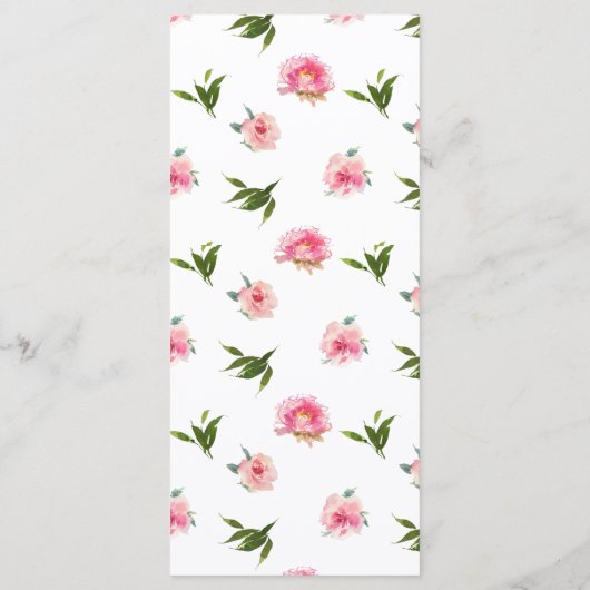 Roze Pioenen Verjaardag Menu (Achterkant)