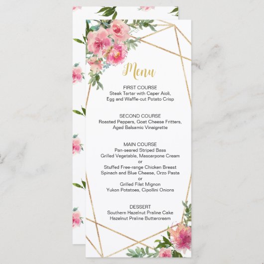 Roze Pioenen Verjaardag Menu (Voorkant / Achterkant)