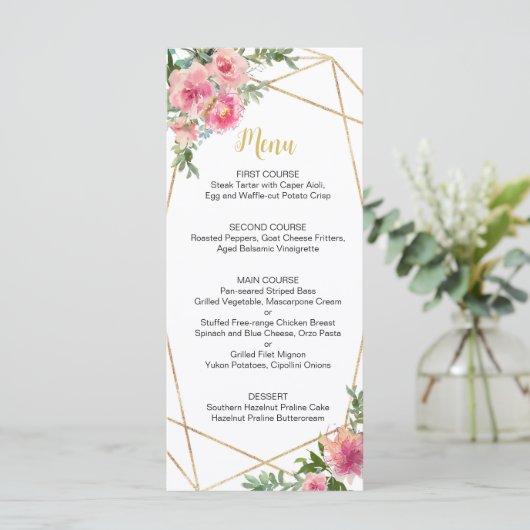 Roze Pioenen Verjaardag Menu (Staand voorkant)