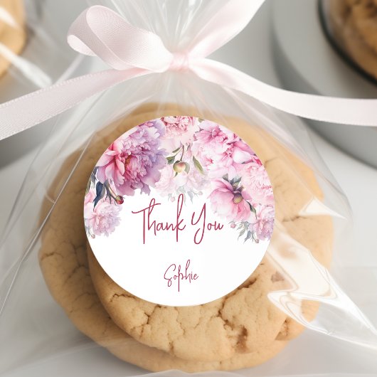 Roze pioenen verjaardagsfeestje waterverf dank je ronde sticker