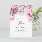Roze pioenen verjaardagsfeestje waterverf kaart (Staand voorkant)