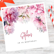 Roze pioenen verjaardagsfeestje waterverf