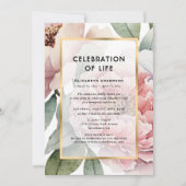 Roze Pioenen Viering van het Leven Begrafenis Kaart (Voorkant)