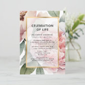 Roze Pioenen Viering van het Leven Begrafenis Kaart (Staand voorkant)