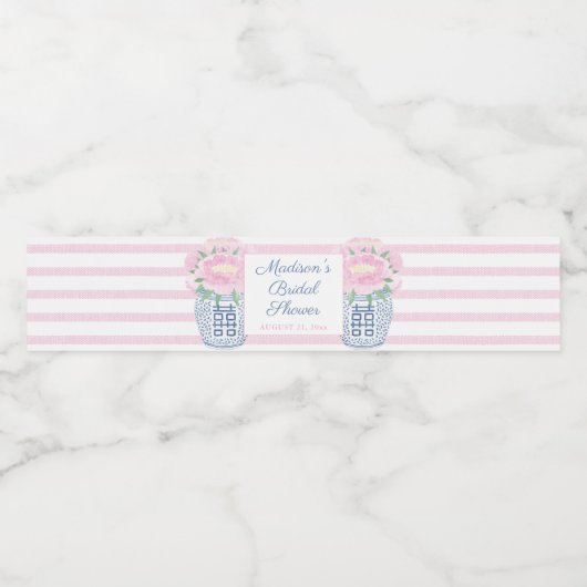  roze pioenen Vrijgezellenfeest Party Waterfles Etiket (Enkel label)