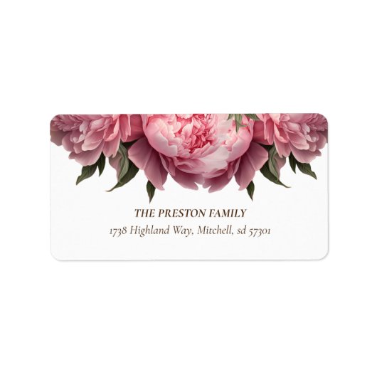 Roze Pioenen Waterverf Baby shower retouradres Etiket (Voorkant)