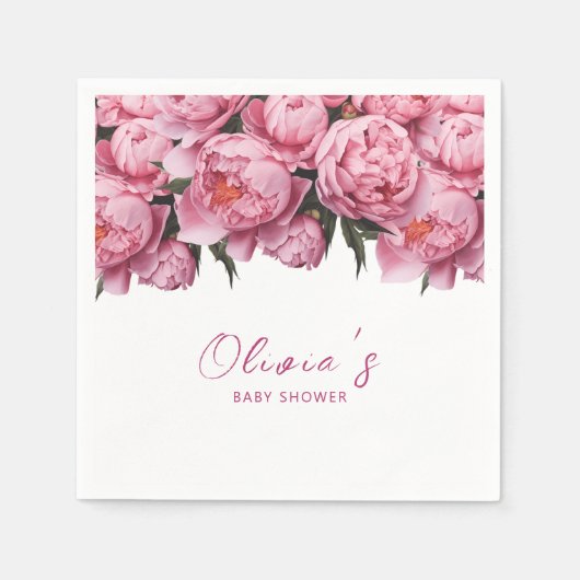 Roze Pioenen Waterverf Baby shower Servet (Voorkant)