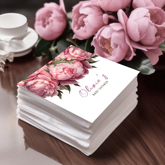 Roze Pioenen Waterverf Baby shower Servet