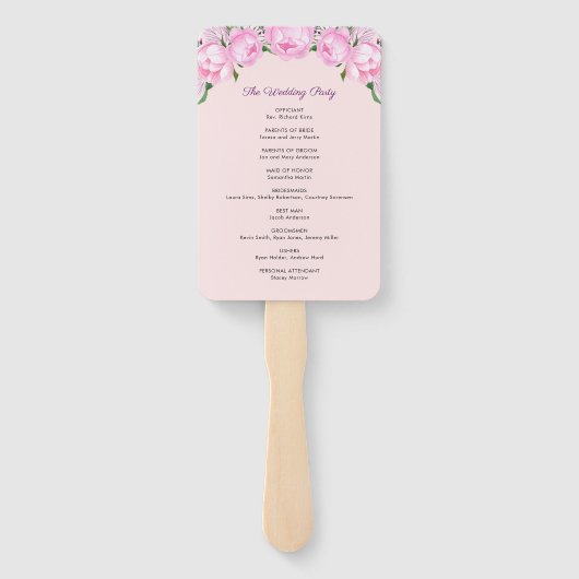 Roze Pioenen Waterverf | Bruiloft Handwaaier (Achterkant)