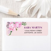 Roze Pioenen Waterverf Etiket (Insitu)