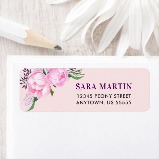 Roze Pioenen Waterverf Etiket (Insitu)