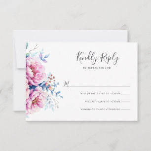 Roze pioenen Waterverf Floral RSVP-kaart RSVP Kaartje