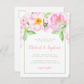 Roze pioenen Waterverf Floral Spring Wedding Uitnodiging Briefkaart (Voorkant / Achterkant)