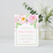 Roze pioenen Waterverf Floral Spring Wedding Uitnodiging Briefkaart (Staand voorkant)