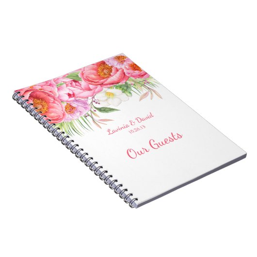 Roze Pioenen Waterverf Florals Gastenboek Notitieboek (Rechterzijde)