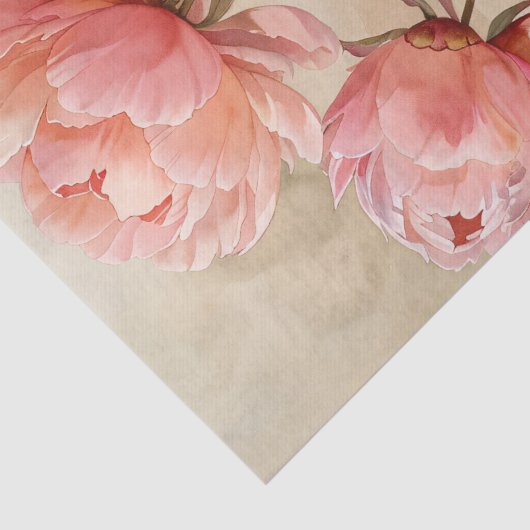 Roze Pioenen Waterverf op Perkament Decoupage Tissuepapier (Detail)