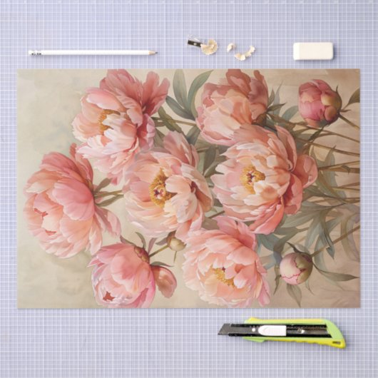 Roze Pioenen Waterverf op Perkament Decoupage Tissuepapier (Craft)