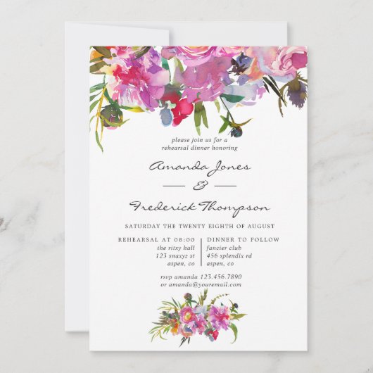  roze pioenen Waterverf repetitie diner Kaart (Voorkant)