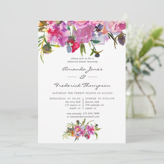  roze pioenen Waterverf repetitie diner Kaart (Staand voorkant)