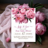 Roze Pioenen Waterverf Sip and See Invitation Kaart