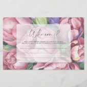 Roze pioenen - Wie ben ik vrijgezellenfeest spel Briefpapier (Voorkant)