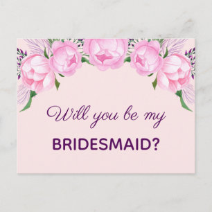 Roze pioenen   Wil je mijn bruidsmeisje zijn Uitnodiging Briefkaart