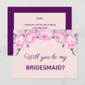 Roze pioenen | Wil je mijn bruidsmeisje zijn Uitnodiging Briefkaart (Voorkant / Achterkant)