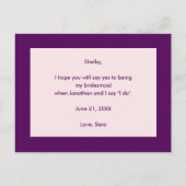 Roze pioenen | Wil je mijn bruidsmeisje zijn Uitnodiging Briefkaart (Achterkant)