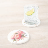 Roze Pioenen Zandsteen Onderzetter (Zijkant)