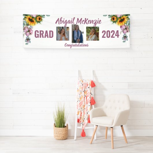 Roze Pioenen Zonnebloem Afstuderen Banner (Insitu)