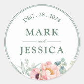 Roze Pioenenbloemen Huwelijk Classic Ronde Sticker (Voorkant)
