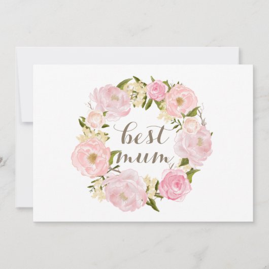 Roze Pioenenkrans Beste Mama Gelukkige Moederdag Feestdagenkaart (Voorkant)