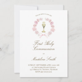roze pioenenkrans eerste communie kaart