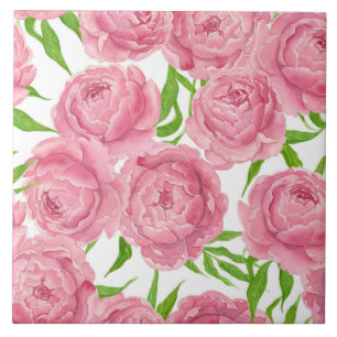 Roze pioenenwaterverf tegeltje