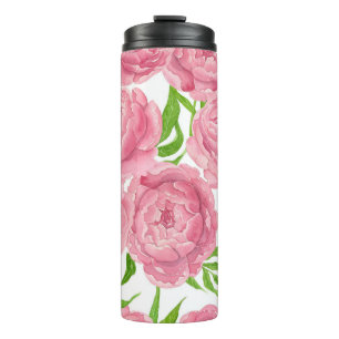Roze pioenenwaterverf thermosbeker
