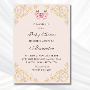 Roze Pioenrococo  Flowers Baby shower Kaart