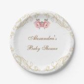 Roze Pioenrococo  Flowers Baby shower Papieren Bordje (Voorkant)