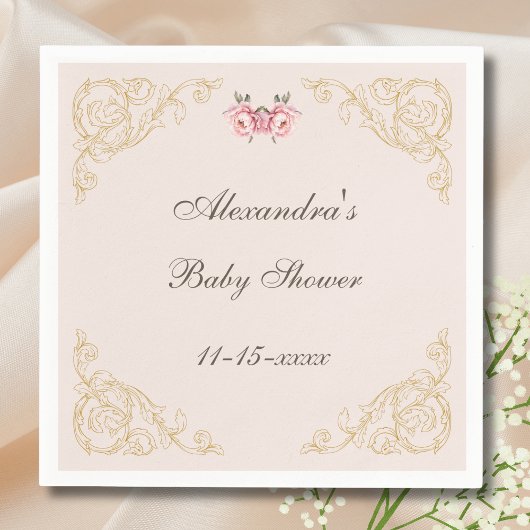 Roze Pioenrococo  Flowers Baby shower Servet