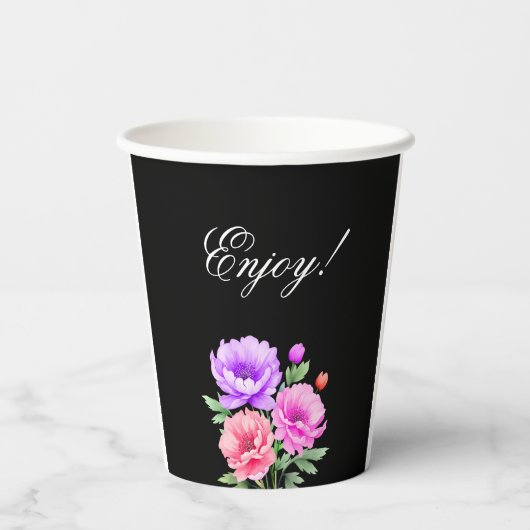 Roze Pioenroodblaadjes en Prosecco Vrijgezellenfee Papieren Bekers (Achterkant)