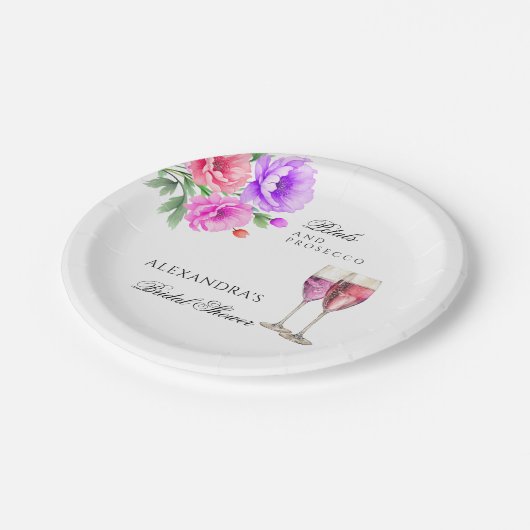 Roze Pioenroodblaadjes en Prosecco Vrijgezellenfee Papieren Bordje (Gekanteld)