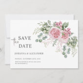 Roze Pioenroodblaadjes Unieke bruiloft Save The Date (Voorkant)