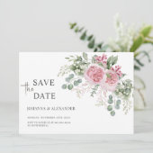 Roze Pioenroodblaadjes Unieke bruiloft Save The Date (Staand voorkant)
