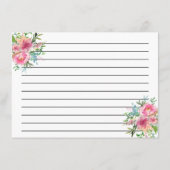 Roze pioenroos Bloemen Bruids Recept Kaart (Achterkant)